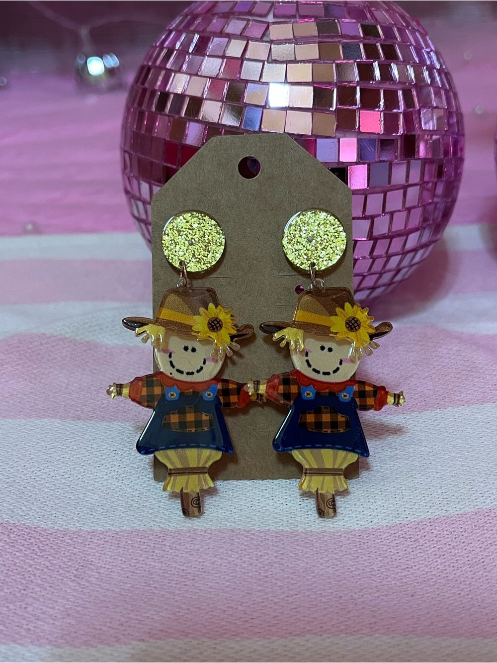 Cute Scarecrow Fall Earrings - Yellow & Blue